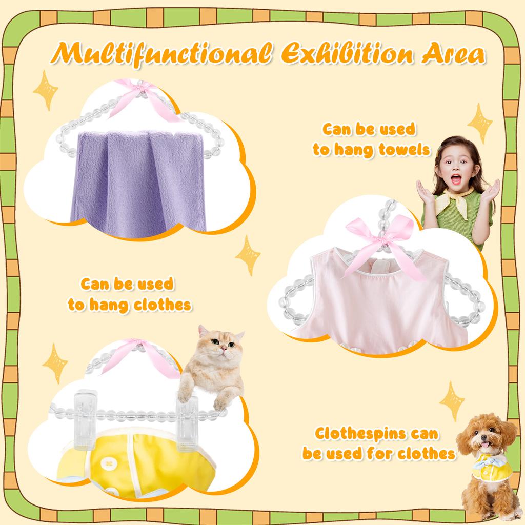 8Pcs Pearl Hanger with Clip Bow Tie Beads Kids Clothes Hanger Dress Wardrobe Closet Storage Dry Rack for Toddler Baby Girl Boy