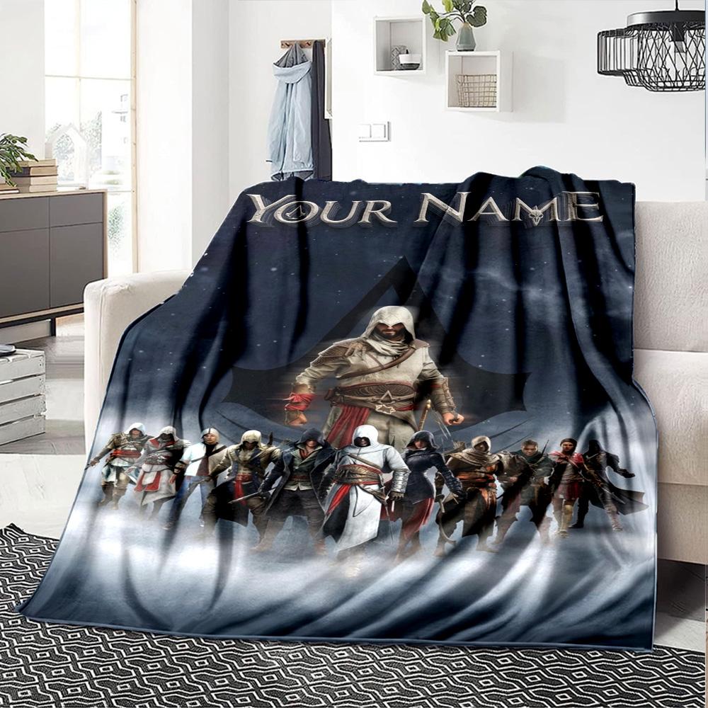 Name Custom Assassin Creed Print Flannel Blanket High Quality Warm Comfortable Cover for All Seasons Perfect for Gifts Home Decor