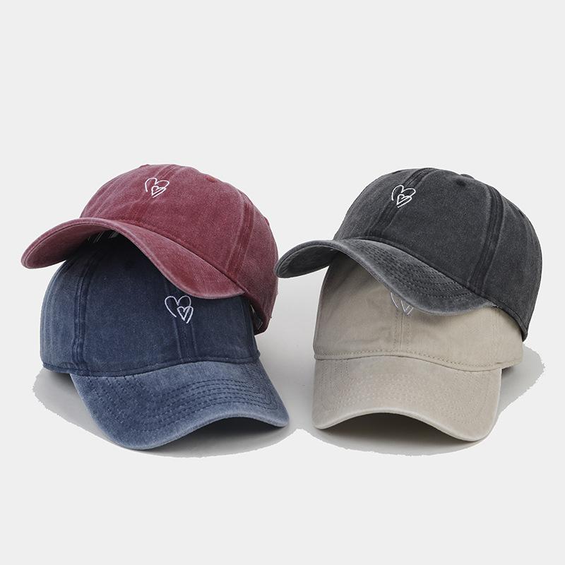 New washed and old small love embroidered soft top baseball cap female face small outdoor visor male cap tide