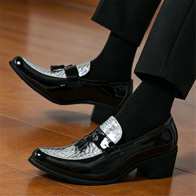 Cuban Trend Mixed Colors Patchwork Tassels Patent Leather Casual Elevator Shoes for Formal Wedding Dress Homecoming Footwear