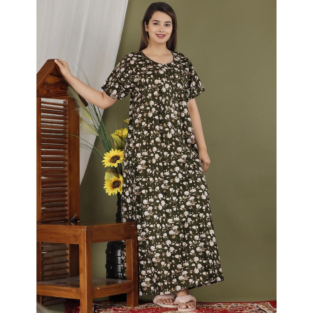 Women Cotton Night Wear Gown Dress Indian Beautiful Summer Sleepwear Maxi Nighty