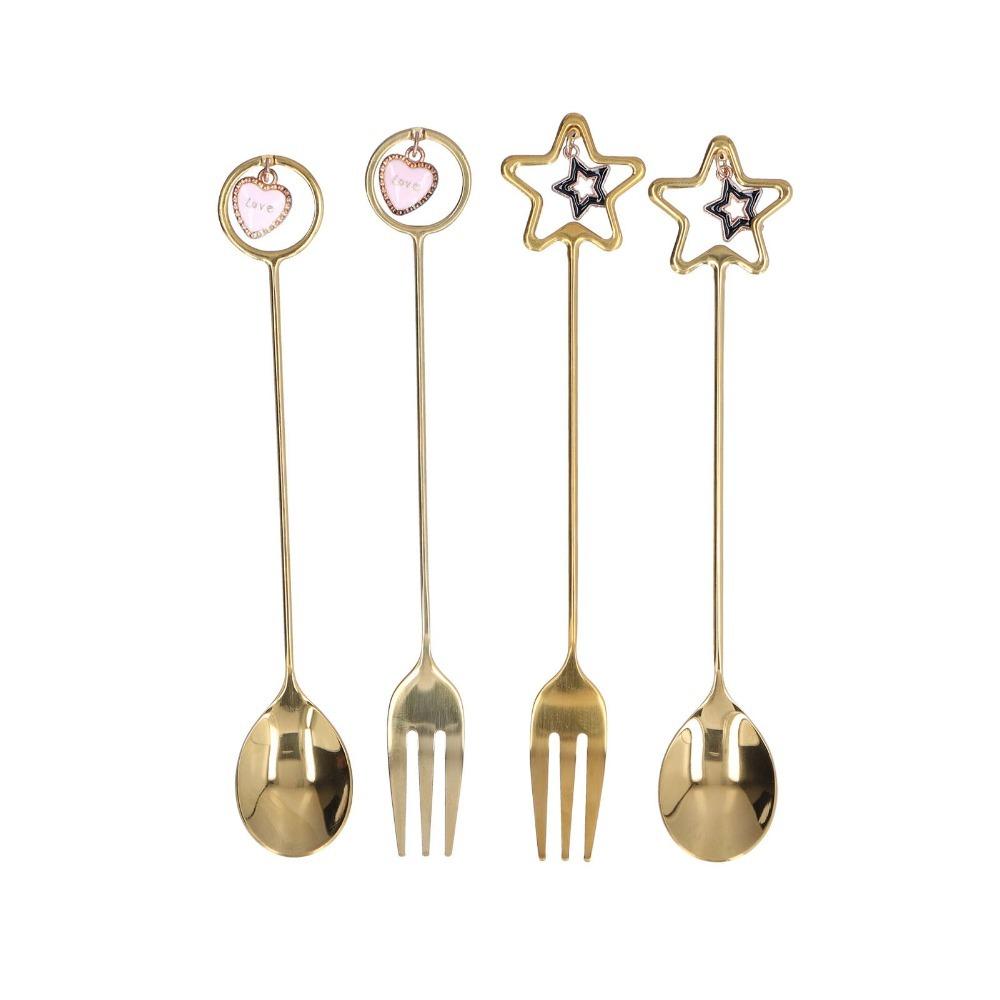 4Pcs Ornament Metal Spoon Rustless Steel Star Pendant Spoon Mini Dessert Spoon For Hotel