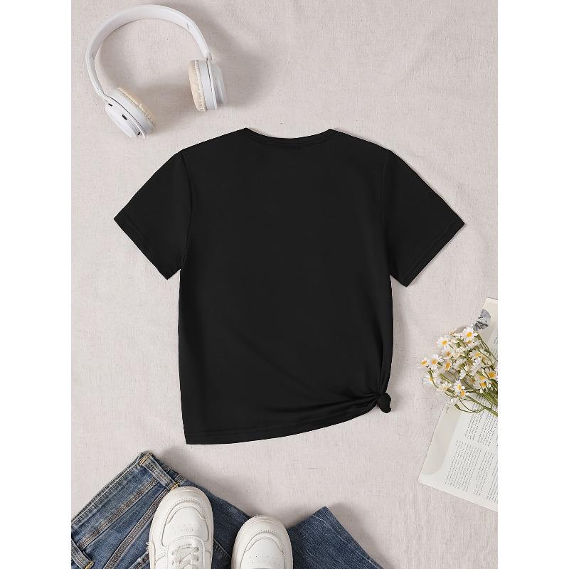 European size Girls round-neck short-sleeved T-shirt with colorful doughnut pattern print