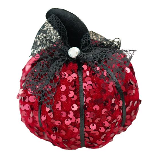 Sequined Pumpkin Centerpiece Halloween Pumpkin Decoration Glittery Pumpkin with Bow Ornament