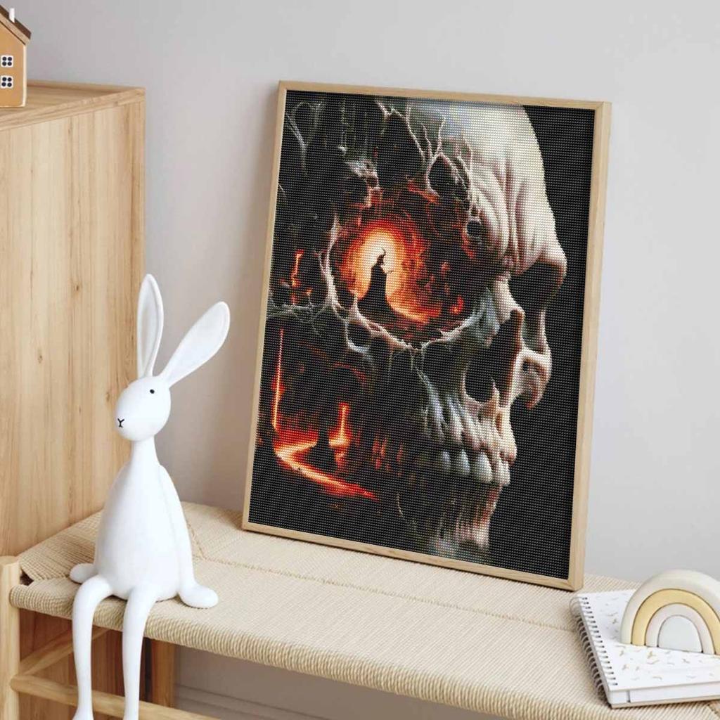 Halloween 5D Abstract Flame Skull Diamond Art Painting Kit Diamond Painting Home Decor DIY Crafts Wall Art For Living Room Decor Set
