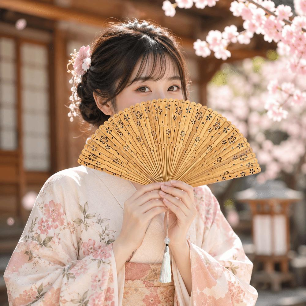 Portable Folding Bamboo Fan Solid Color Elegant Handheld Fans Tassel Folding Fan  Home Decoration