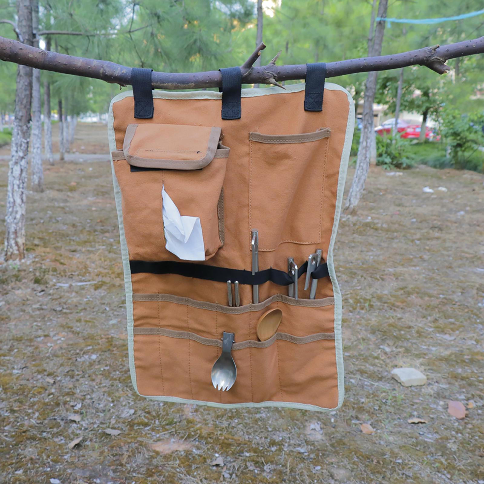 Camping Tableware Bag, Picnic Organizer Cutlery Flatware Organizers Hanging Storage 48x34cm