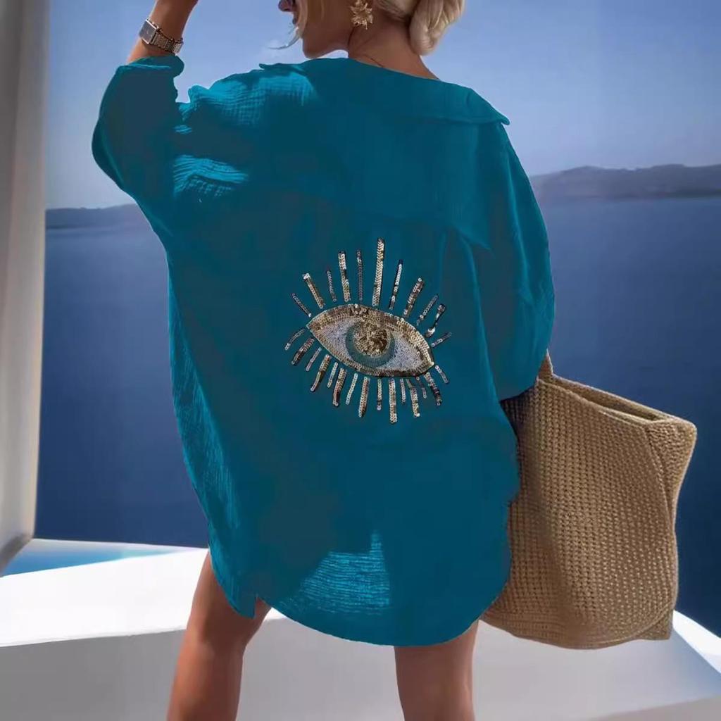 2024 Spring/Summer Women's Cotton Linen Turn-down Collar Long Sleeve Casual Shirt