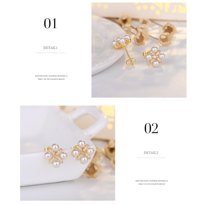 Elegant Fashion Floral Pearl 925 Silver Needle Stud Earrings For Women