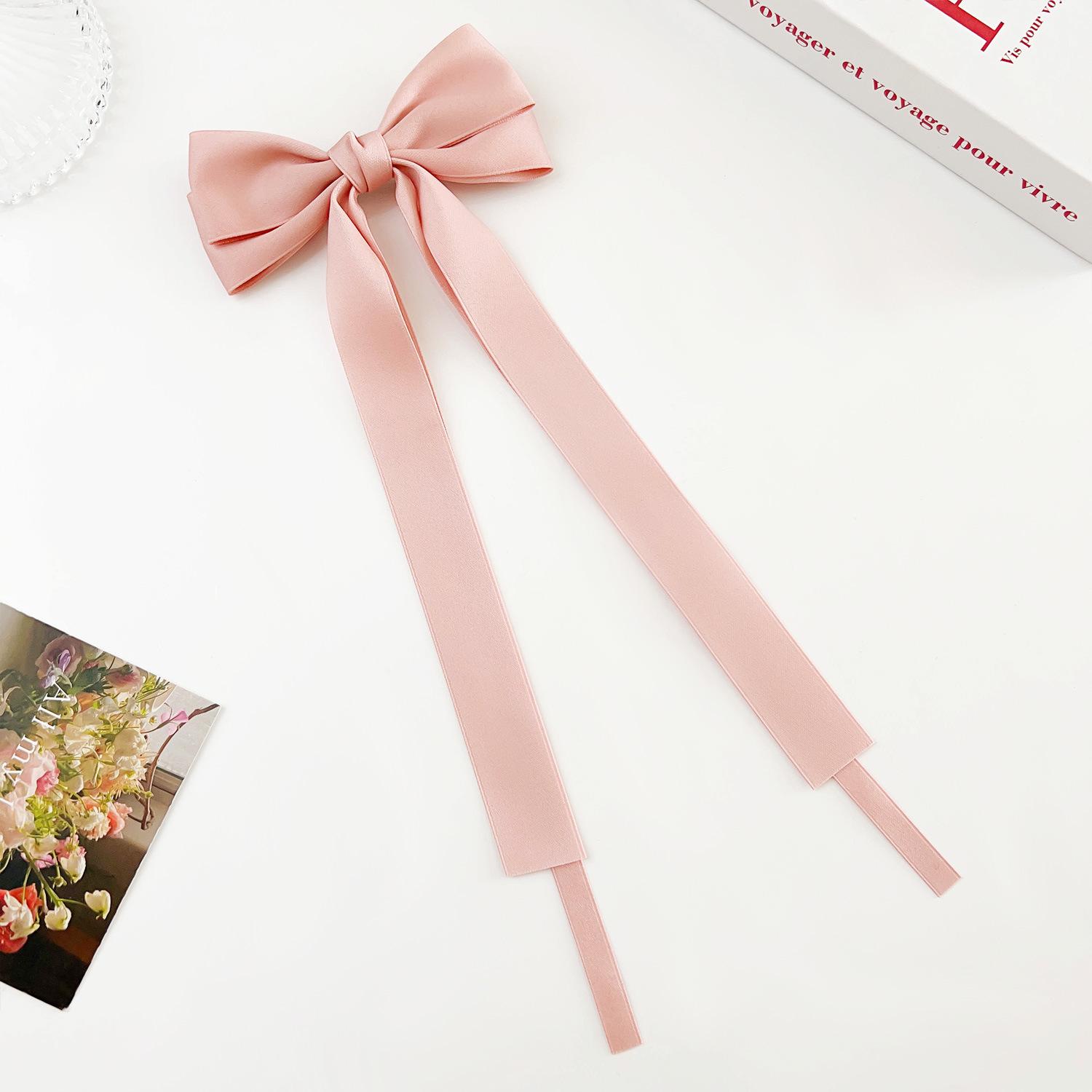 

Корейские однотонные заколки для волос с двойным бантом и лентой для женщин и девочек, модный большой бант, серебряные заколки с длинной кисточкой, аксессуары на булавке розовый