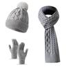 3Pcs/Set Warm Knit Beanie Snood Set Knitted Touchscreen Gloves Winter Hat Scarf Gloves Set  Unisex