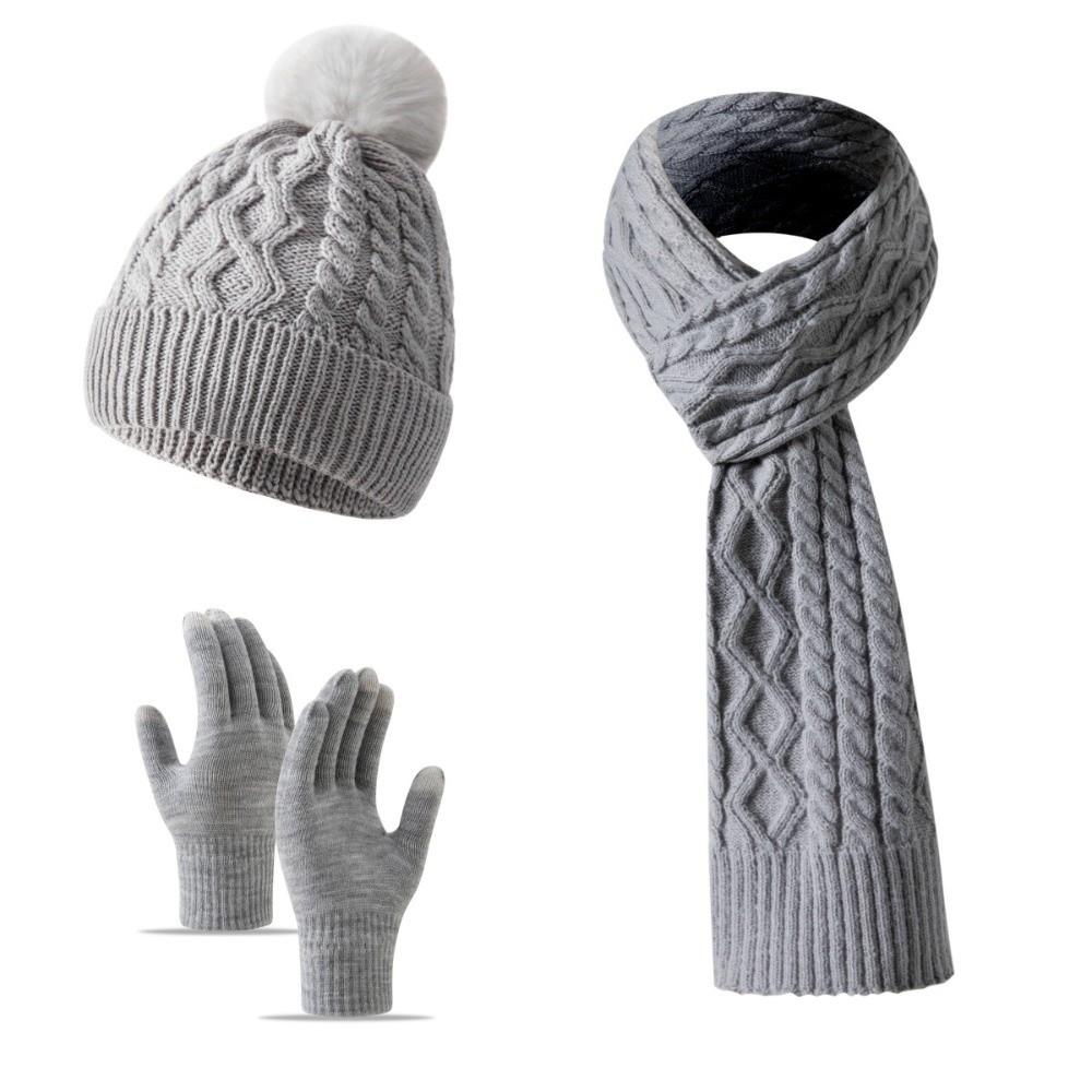 3Pcs/Set Warm Knit Beanie Snood Set Knitted Touchscreen Gloves Winter Hat Scarf Gloves Set  Unisex