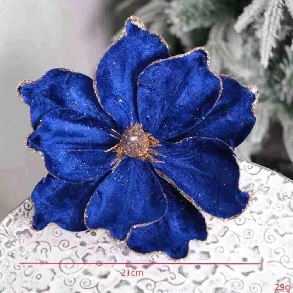 Christmas Gifts Artificial Poinsettia Glitter Flower 21cm Sequin 3D Simulation Magnolia Xmas Tree Decoration Flannel