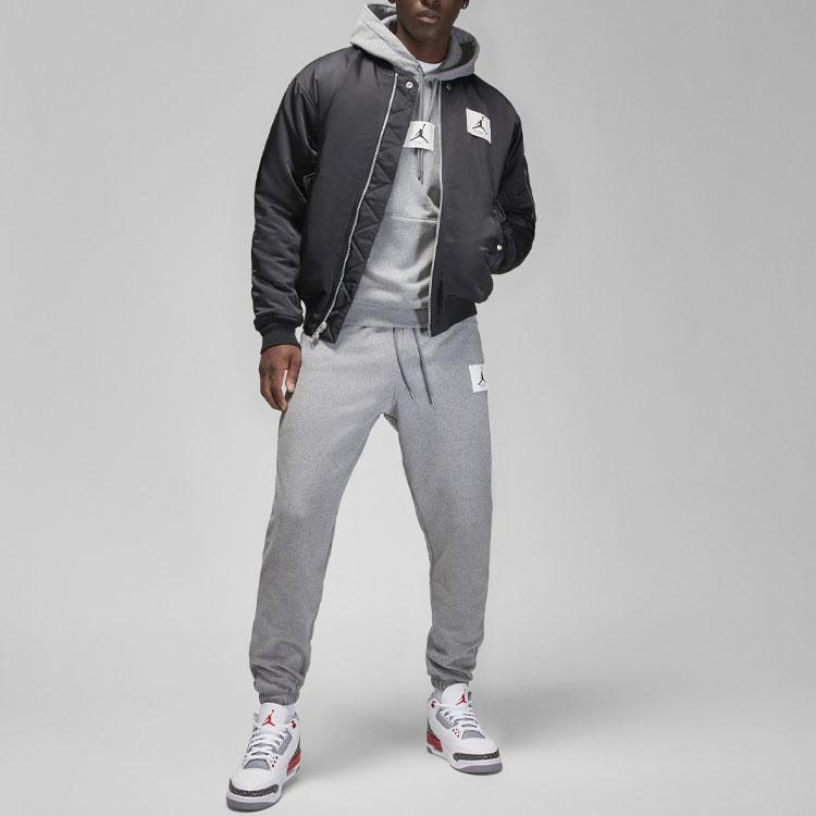 Jordan Solid Color Logo Elastic Waist Fleece-Lined Knit Jogger Pants Men Bottoms Grey DQ7469-091