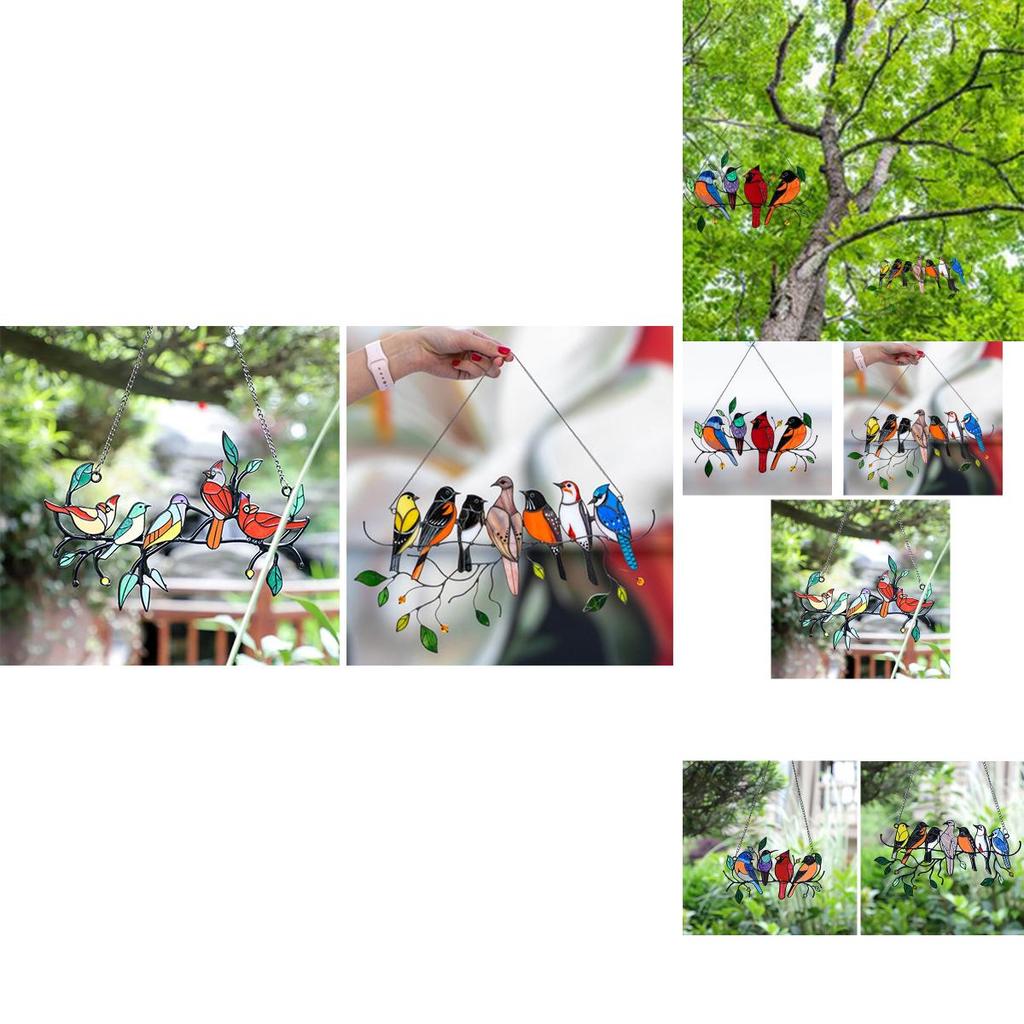 Stained Glass Birds Window Panel Beautiful Balcony Decor Suncatcher