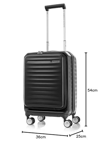 American Tourister Frontec Spinner 54/19 Expandable Suitcase, Carry-on Size, 38L, 54cm, 3.1kg, 25cm, Jet Black, One Size