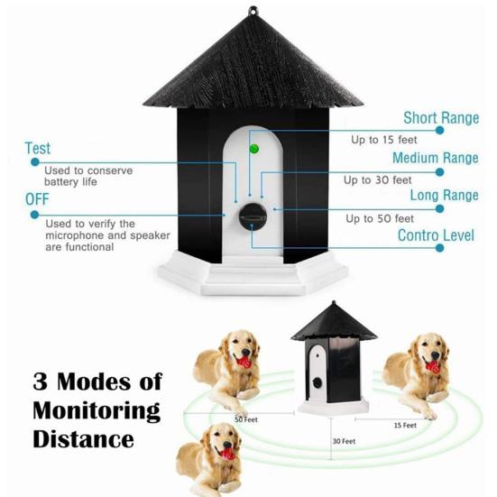 Dog Ultrasonic Bark Control Device Adjustable House Shape Pet Anti-Barking Device