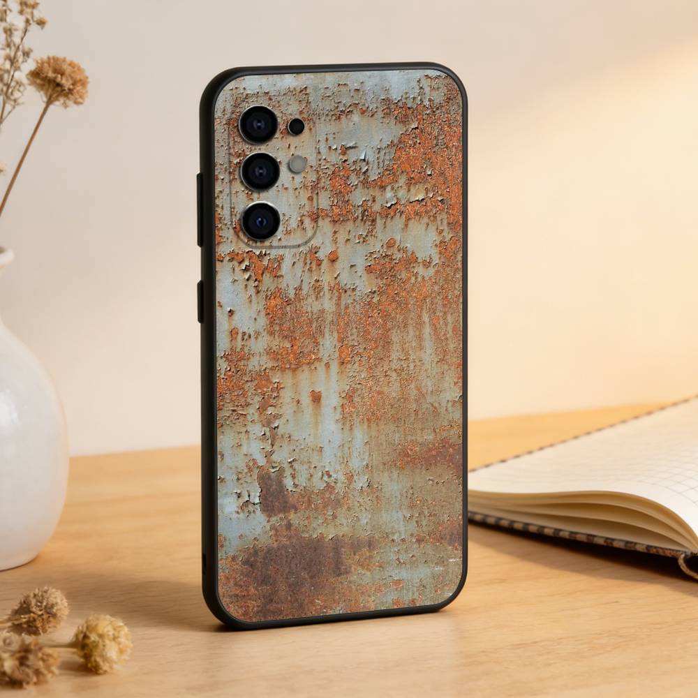 Retro Rust Design Phone Case Black Silicone Soft For Samsung S25,S24,S21,S22,S23,S30,Ultra,S20,Plus,Fe,Lite