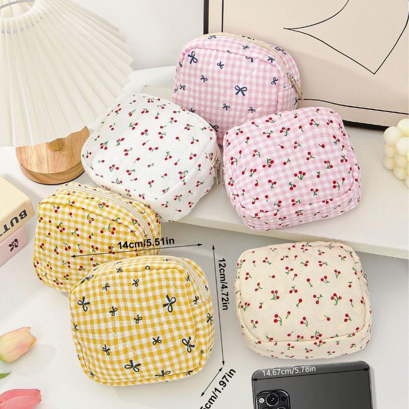 Cherry Bow Makeup Pouch for Women Napkin Sanitary Pad Storage Bag Organizer Pouch for Tampons Teens Female Cosmetic Bags