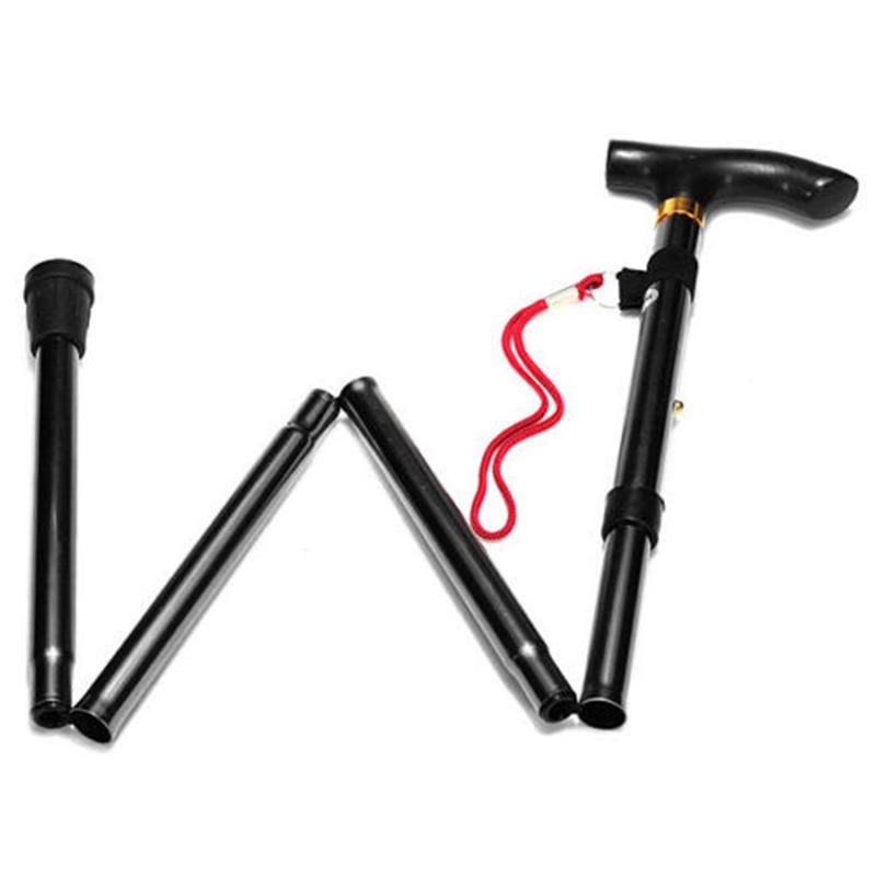 T-handle Portable Easy Folding Walking Stick Adjustable Size Aluminum Alloy Trekking Stick Mountaineering Telescopic Cane Non Slip
