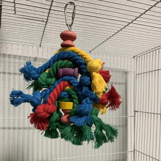 Bird Cage Toy Colorful Cotton Rope Wood Blocks Training Toy Bird Parrot Hanging Chewing