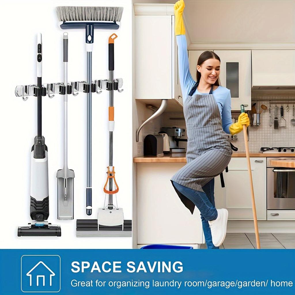 1pc  Space-Saving Stainless Steel Wall Rack with 5 Non-Slip Hooks - Perfect Organizer for Home, Garage, & More