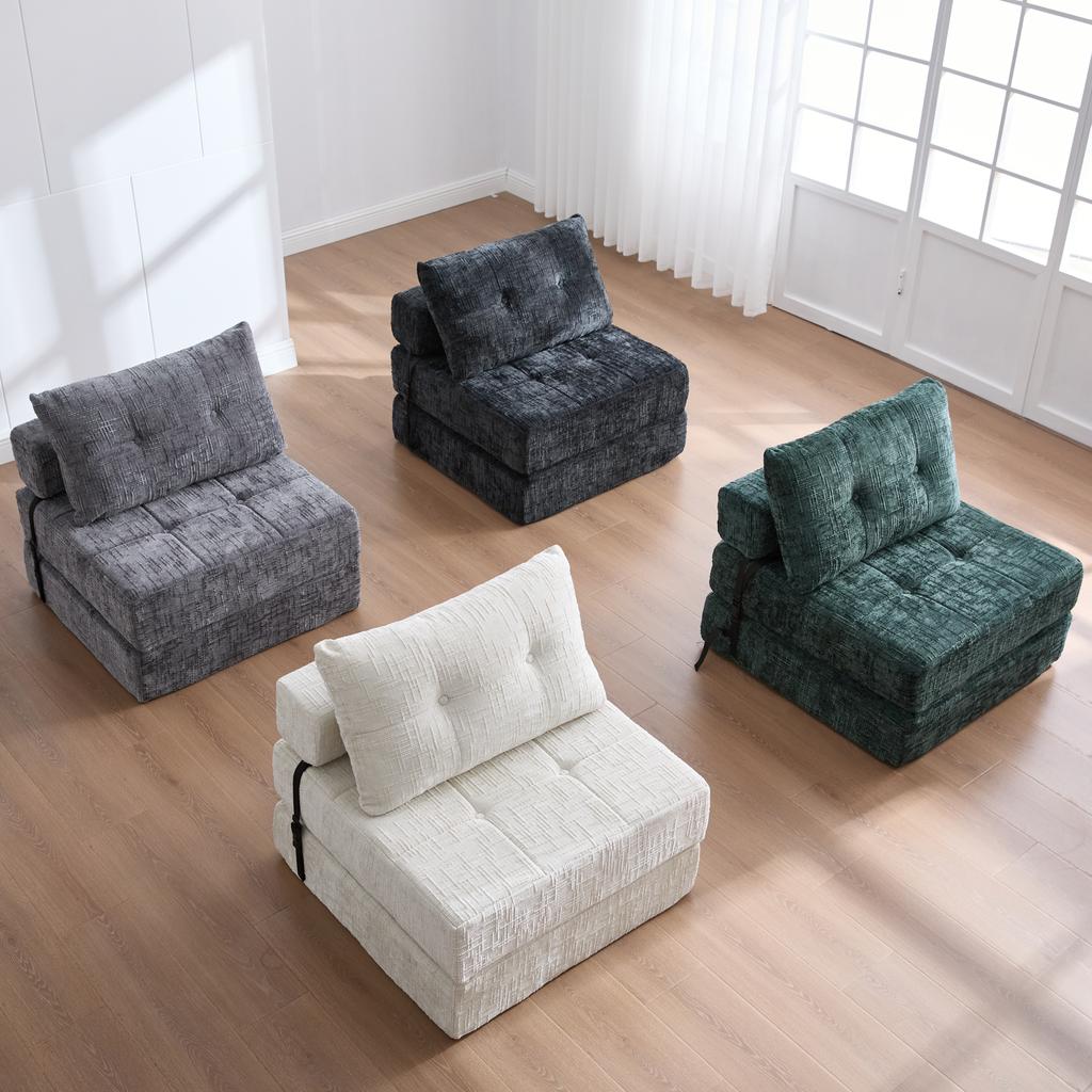 Foldable Sofa Bed with Cushions, Foldable Mattress with Backrest, Comfortable Floor Sofa for Living Room and Bedroom (Dark Green Chenille)