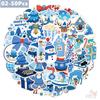 50Pcs/100Pcs Blue Merry Christmas Stickers DIY Fashion Waterproof Doodle Decals Stickers