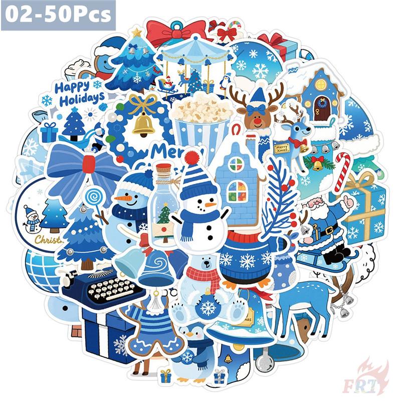 50Pcs/100Pcs Blue Merry Christmas Stickers DIY Fashion Waterproof Doodle Decals Stickers