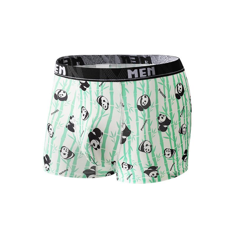 Men's Spring and Summer Trend Printed Ice Silk Antibacterial Breathable Sports Teenagers Mid-waist Boxer Briefs