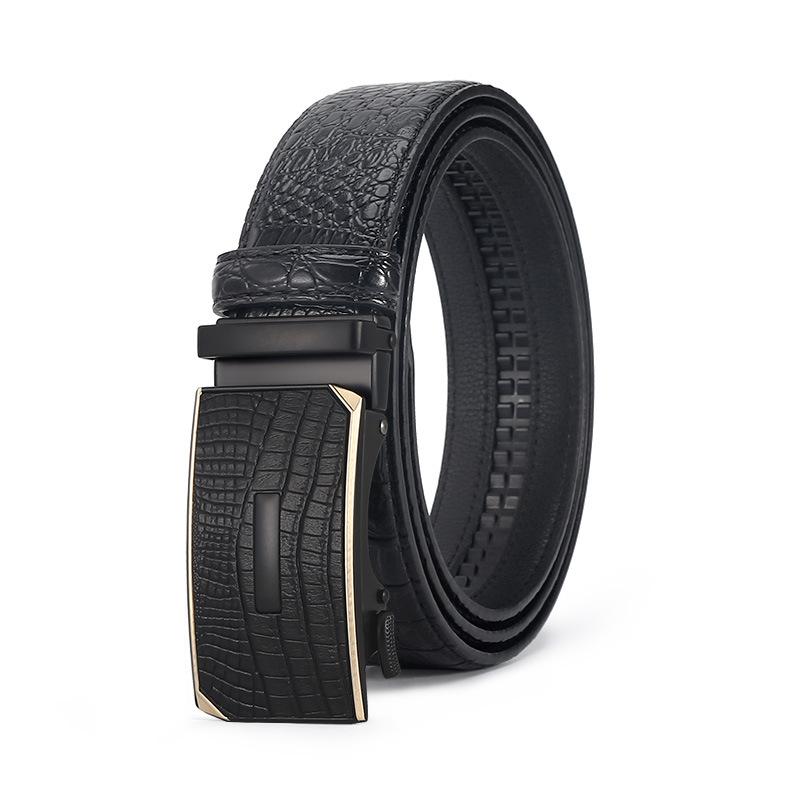 New Popular Leather Belt Men's Casual Business All-Match Comfort Click Belt Crocodile Pattern Pant Belt with Goods