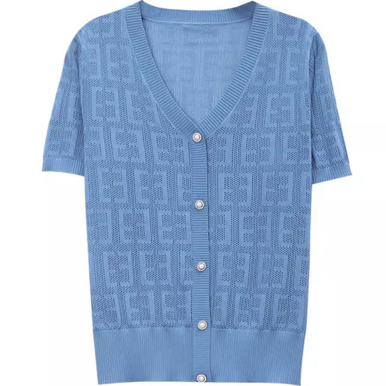 Women's Ice Silk Short Sleeved T-shirt Summer Thin Top Mom Beautiful Western Knitted Bottom Small Shirt