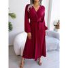 Spring and Summer Temperament Cross V-neck Big Swing Pleated Long Dress Ladies Loose Versatile New Dresses