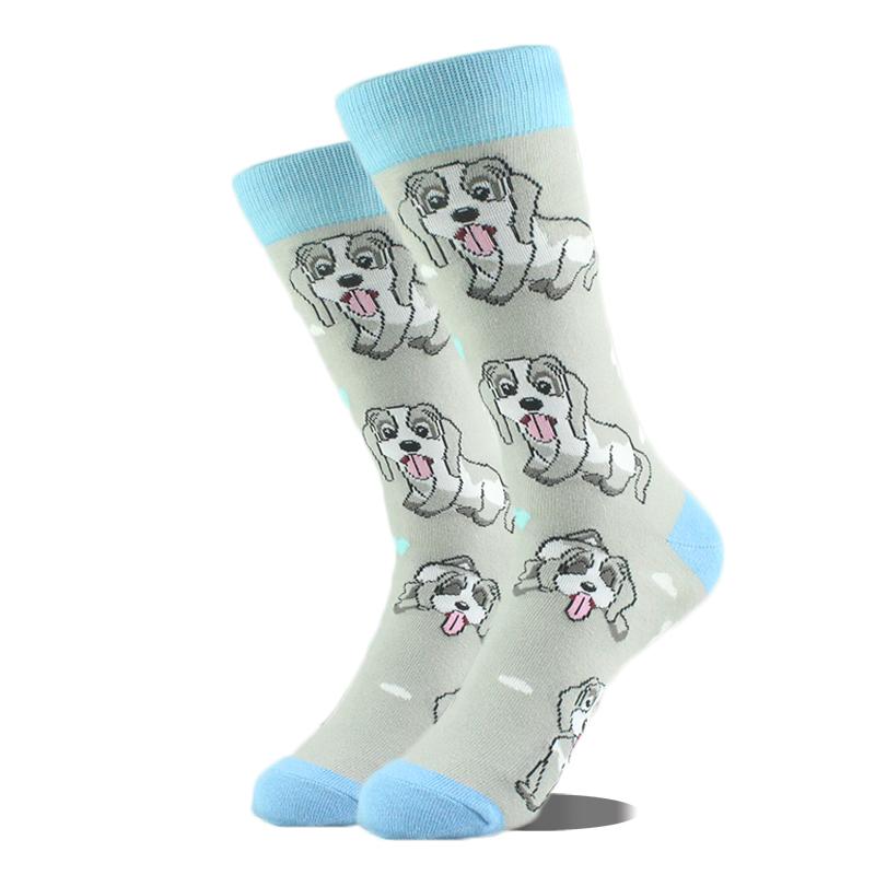 Cool Hip Hop Crew Socks Men Funny Animal Squirrel Shark Dinosaur Boxing Dog Fortune Cat Sokken Harajuku Divertidos Chaussette