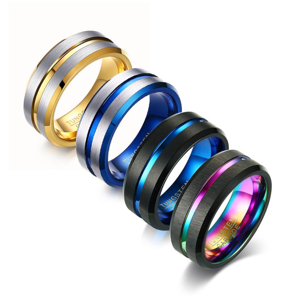 Vinterly Wolframkarbid Herrenringe Kratzfest 8mm Breit Linie Schmuck für Herren Luxus Einzigartig Party Hochzeitsringe