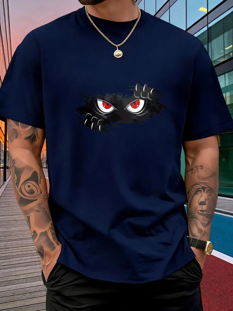 Male Cotton Short Sleeve T Shirt Monster Red Eyes Claw Pattern Loose Crew Neck Cool Casual Summer Tees For Young Adult Unisex