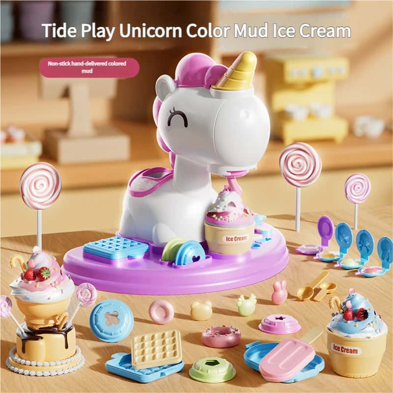 Spiel Einhorn Teig Set Eis Nudelmacher DIY Ton Werkzeuge Ungiftig Montessori Lernspielzeug Für Kinder Mädchen