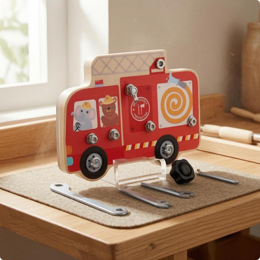 Wooden Fire Truck Toy HandEye Coordination Board Busy Tool Play Child