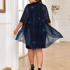 Women Dress Round Neck Half Sleeve Glitter Shawl Design Plus Size Dress Loose Hem Slimming Casual Dress Office Party Wear