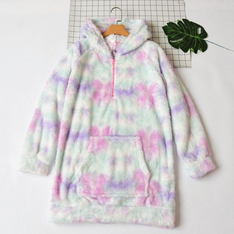 

Зарубежный Однотонный Осенне-Зимний Женский Мягкий Коралловый Флис Капюшон Половина Длинного Рукава Молния Пижама Верхняя Одежда Повседневная Домашняя Одежда Топы Color L