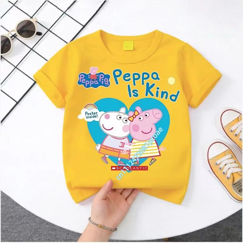 Peppa Pig children's Polyester short-sleeved boys' sports shirt and girls' casual top, 2026 summer T-shirt with cartoon print