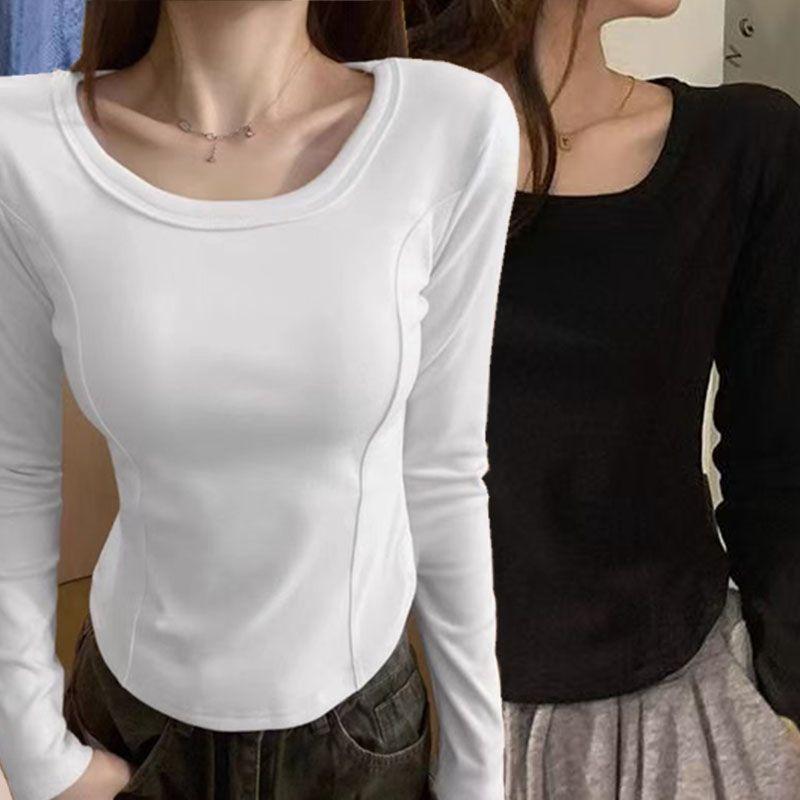 Women's U-Neck Slimming Long Sleeve Base Layer Top - Stylish Autumn/Winter Wear