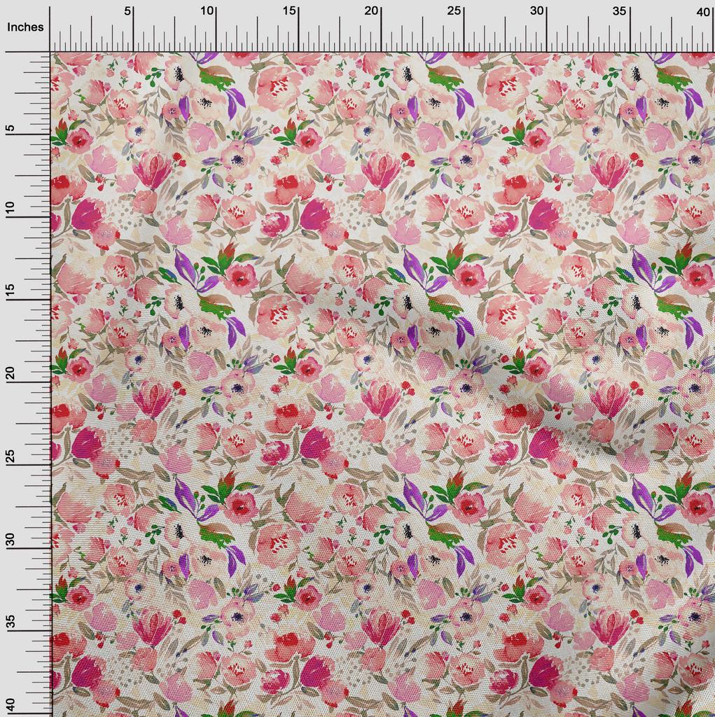 oneOone Cotton Flex Fuchsia Pink Stoff mit Blumenmuster, zum Nähen, Basteln, Projekte, Stoffdrucke, Meterware, 40 Zoll