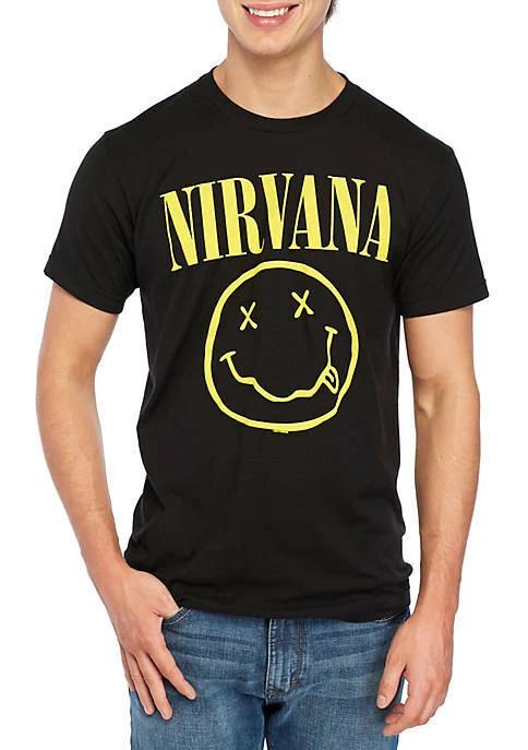 Nirvana Kurt Cobain SMILEY FACE Black 100% Cotton T-shirt Mens Tees Top NWT Authentic & Licensed M