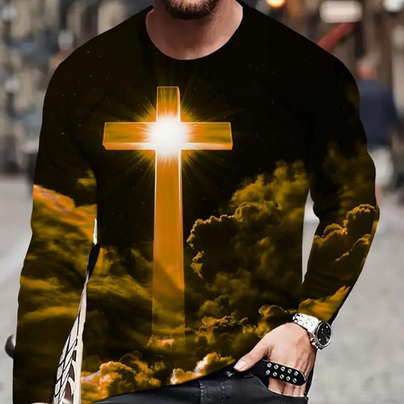 

Чоловічі футболки з принтом «Нічний хрест» Футболки з круглим вирізом Повсякденний пуловер Чоловічий одяг великих розмірів 8XL жовтий