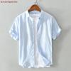Men's Slim Fit Short Sleeve Breathable Linen Shirt - Summer Casual Lapel Top, White