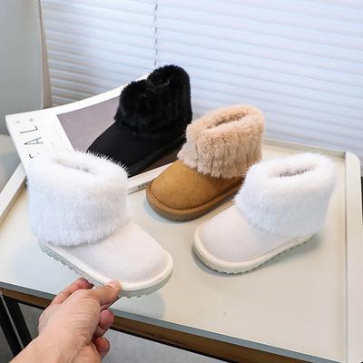 Kids Girls Snow Boot 2024 New Winter Children's Boots Warm Fluffy Soft Princess Fashion Ankle Cotton Boots Solid Color Versatile