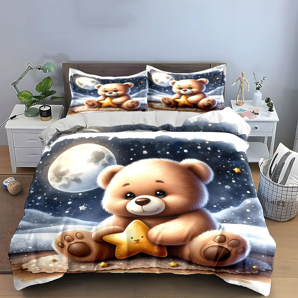 Bear, star, moon, stars. Bedding sets Duvet cover sets Duvet covers Pillowcases(1*Duvet Cover 2*Pillowcases without duvet insert)