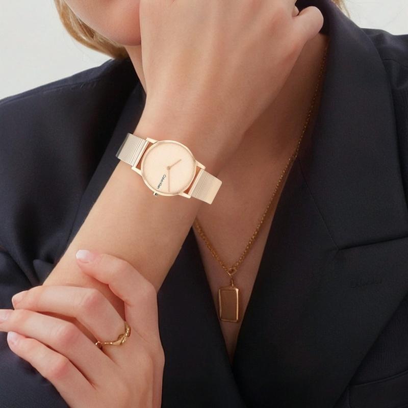 Calvin Klein Watch Quartz Movement Steel Strap 30mm Rose Gold Dial Women's Watch 30 Meters Waterproof 25100036