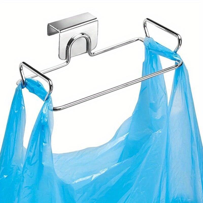 Kitchen Trash Rack Cabinet Door Garbage Bags Holder Stainless Steel Closet Garbage Storage Holder Towel Hanging